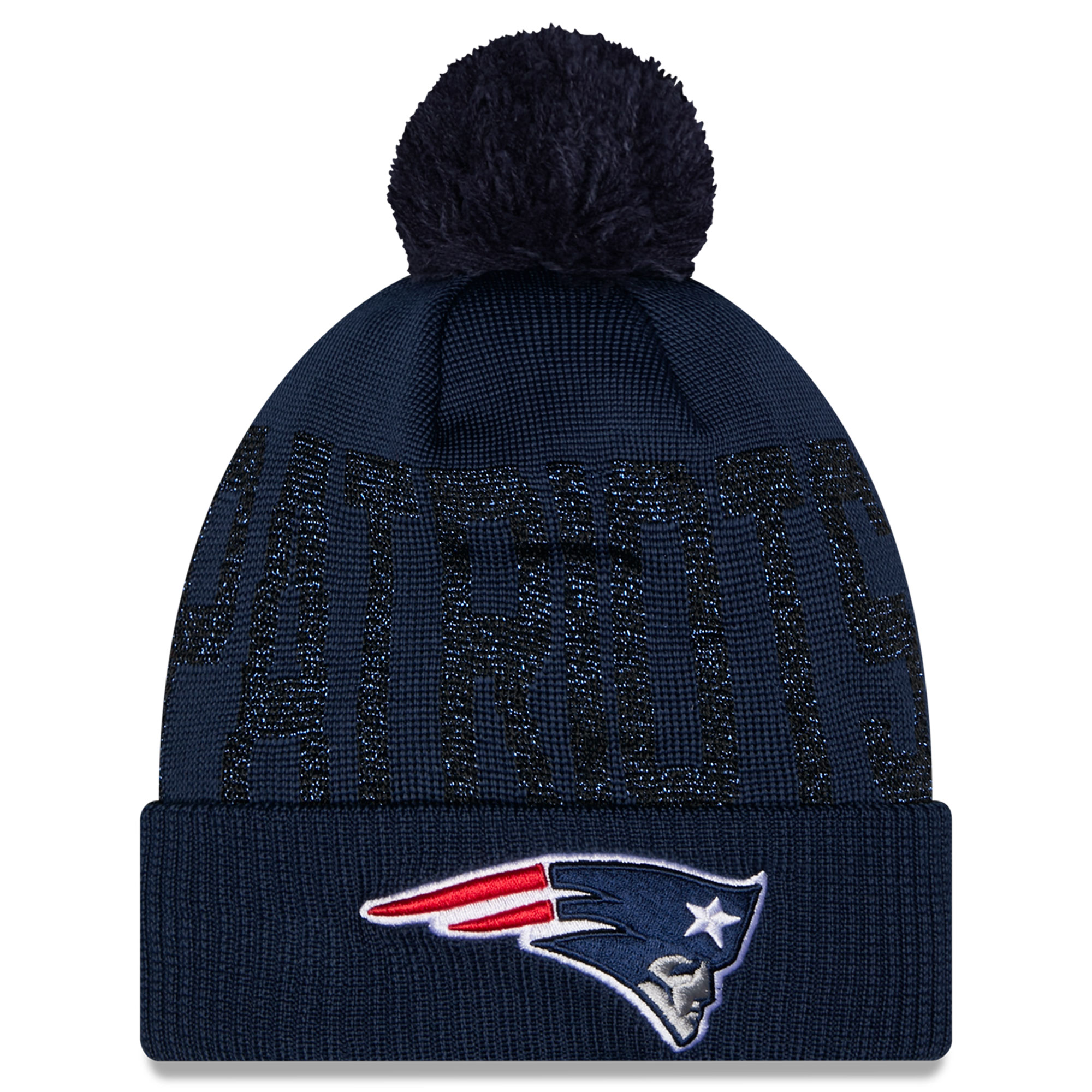 Women's New Era Navy New England Patriots Shimmer Cuffed Knit Hat with Pom