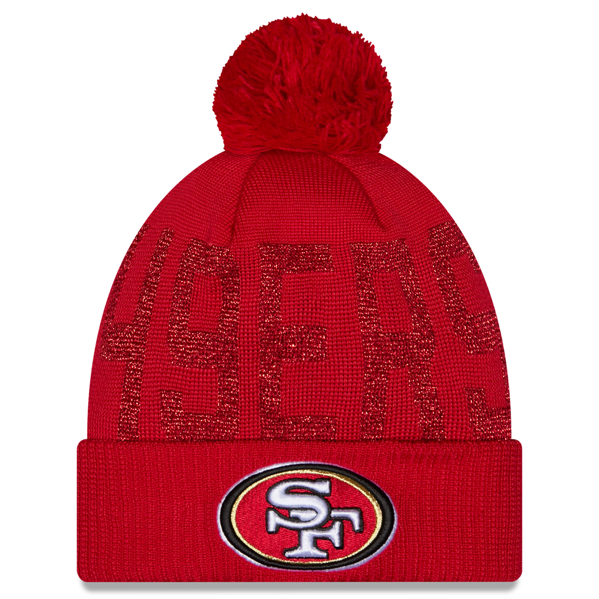 Women's New Era Scarlet San Francisco 49ers Shimmer Cuffed Knit Hat with Pom