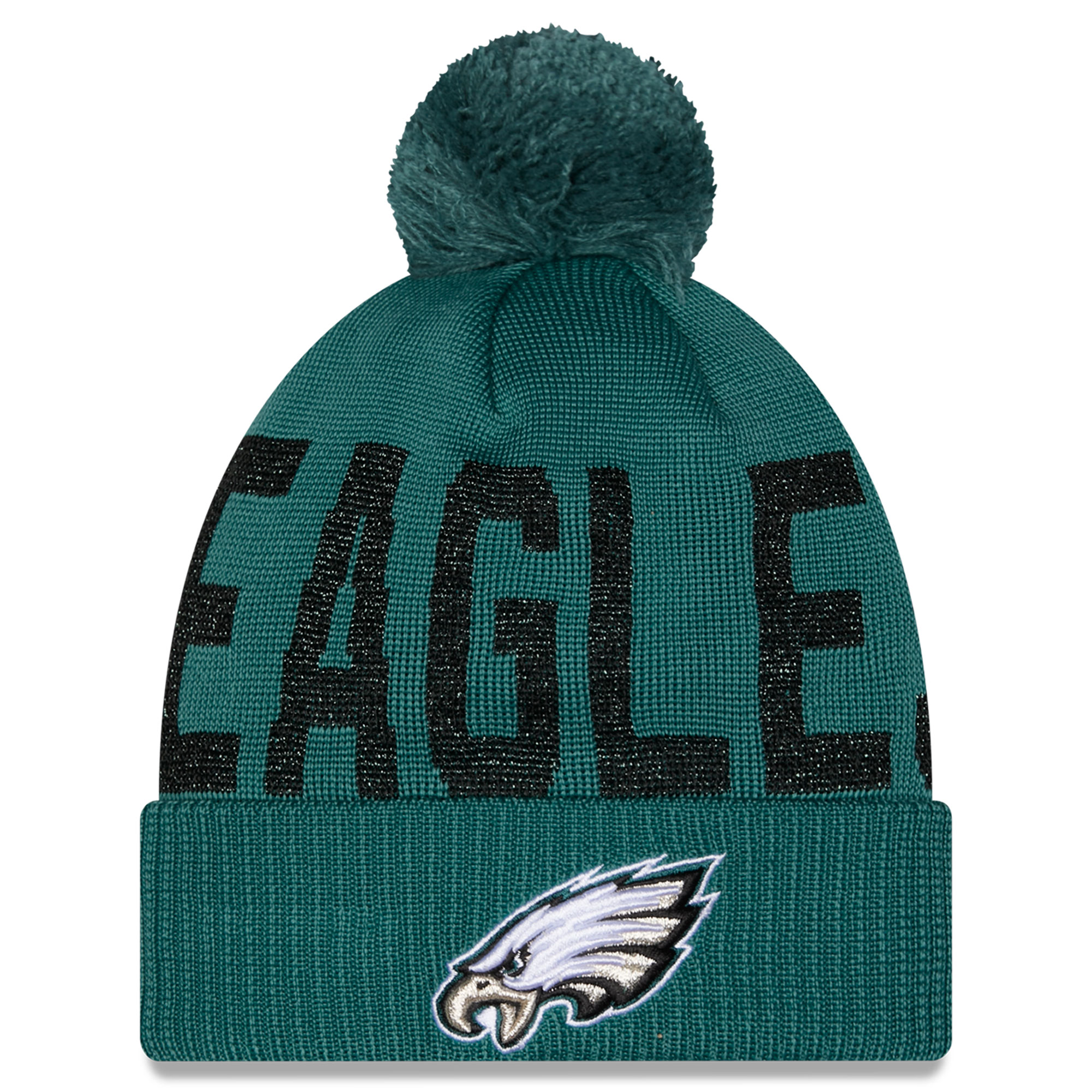 Women's New Era Midnight Green Philadelphia Eagles Shimmer Cuffed Knit Hat with Pom