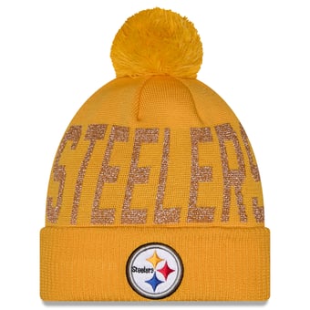 Women's New Era Gold Pittsburgh Steelers Shimmer Cuffed Knit Hat with Pom