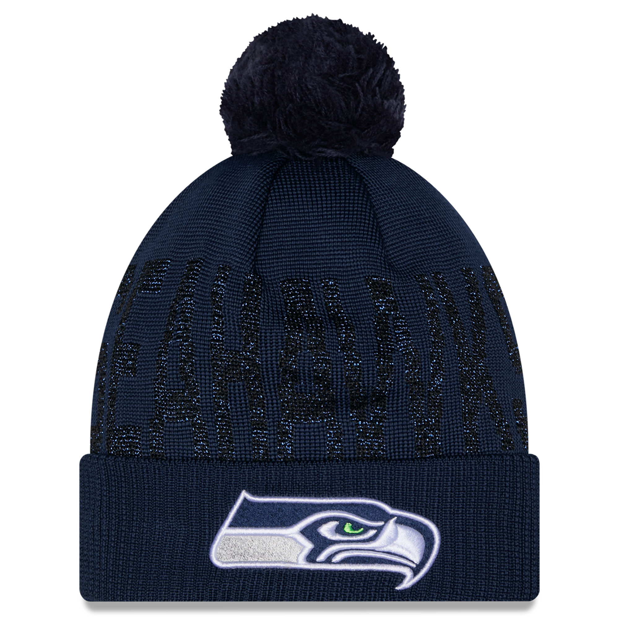 Women's New Era College Navy Seattle Seahawks Shimmer Cuffed Knit Hat with Pom