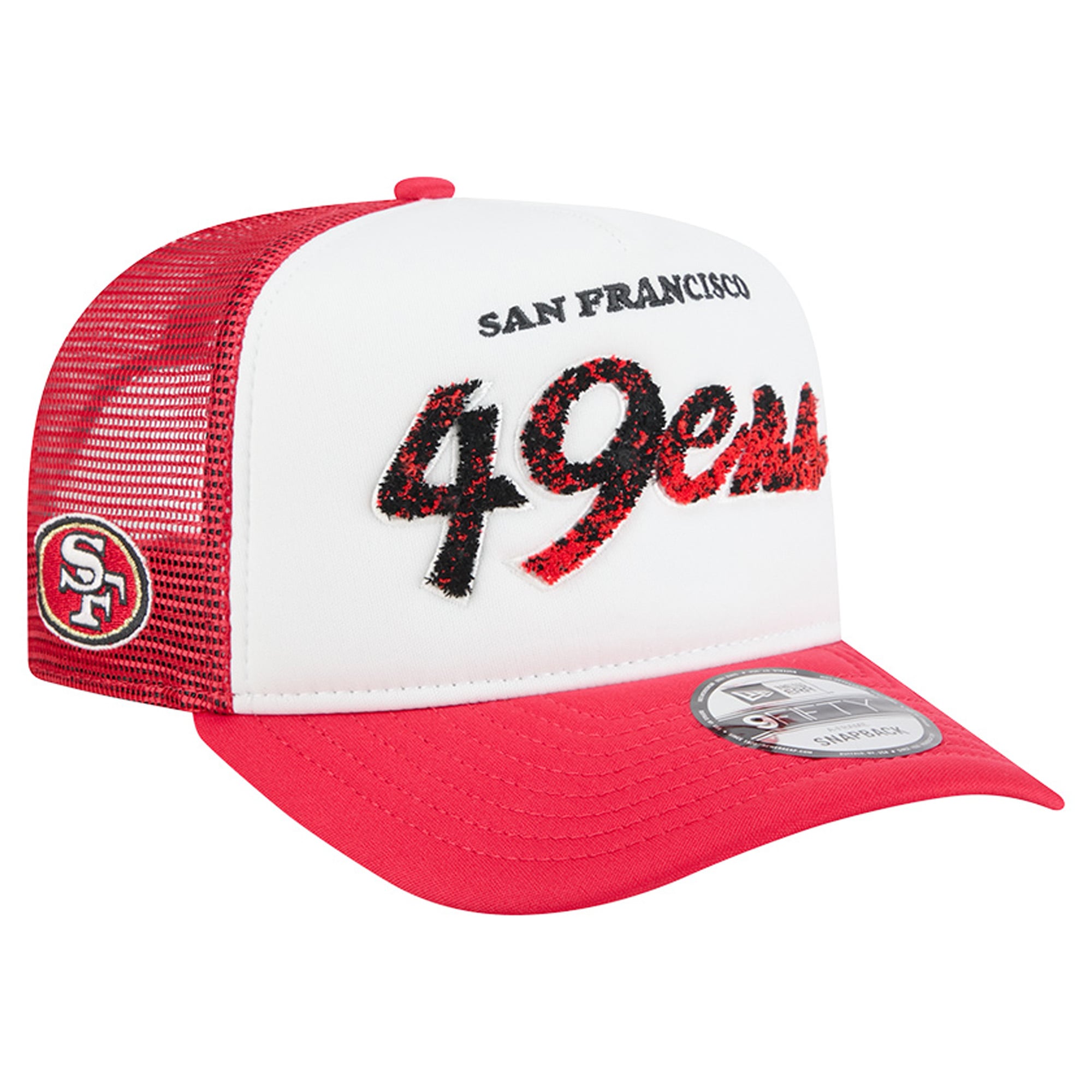 Men's New Era White/Scarlet San Francisco 49ers Foam A-Frame 9FIFTY Snapback Trucker Hat