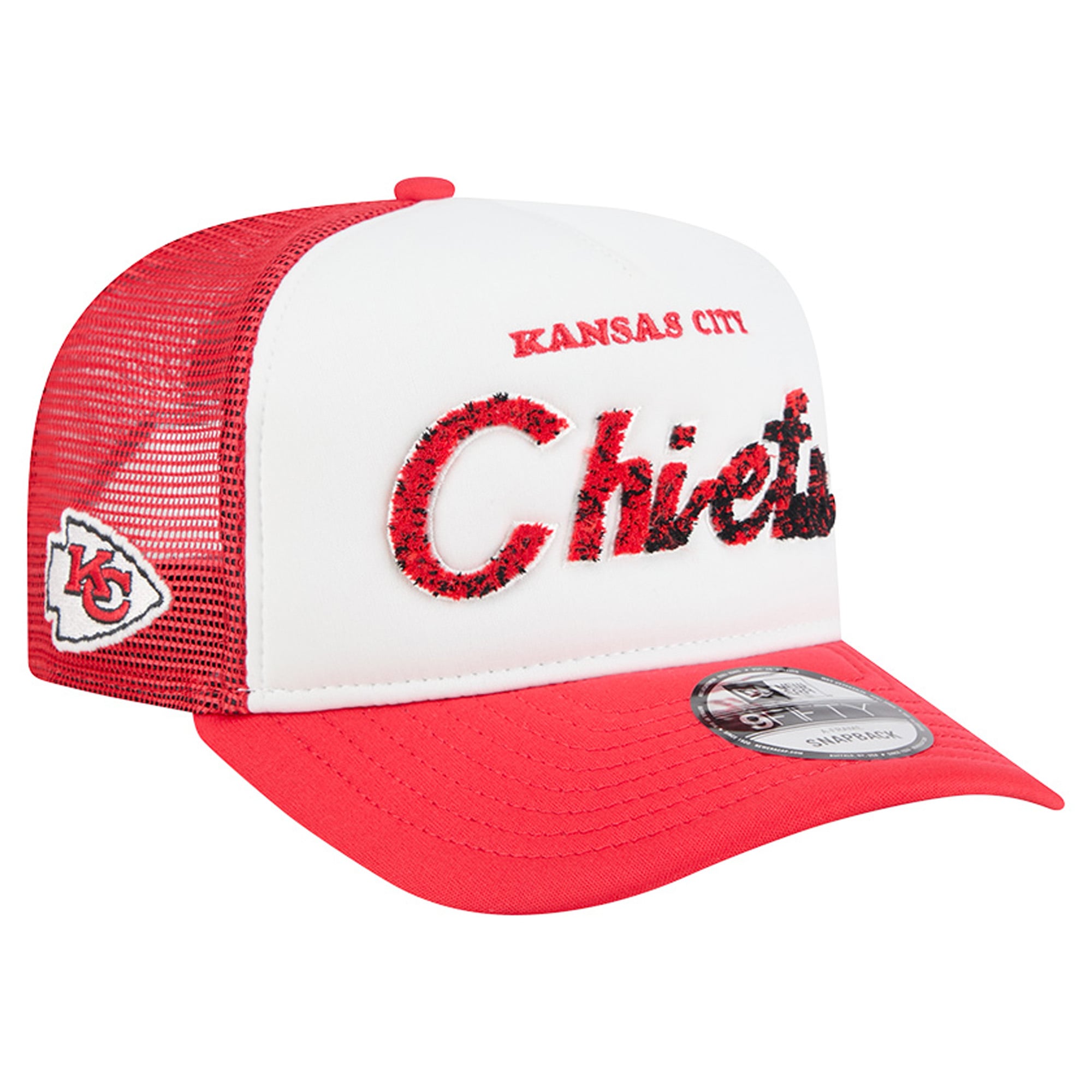 Men's New Era White/Red Kansas City Chiefs Foam A-Frame 9FIFTY Snapback Trucker Hat