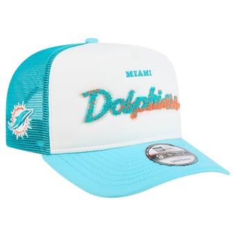 Men's New Era White/Aqua Miami Dolphins Foam A-Frame 9FIFTY Snapback Trucker Hat