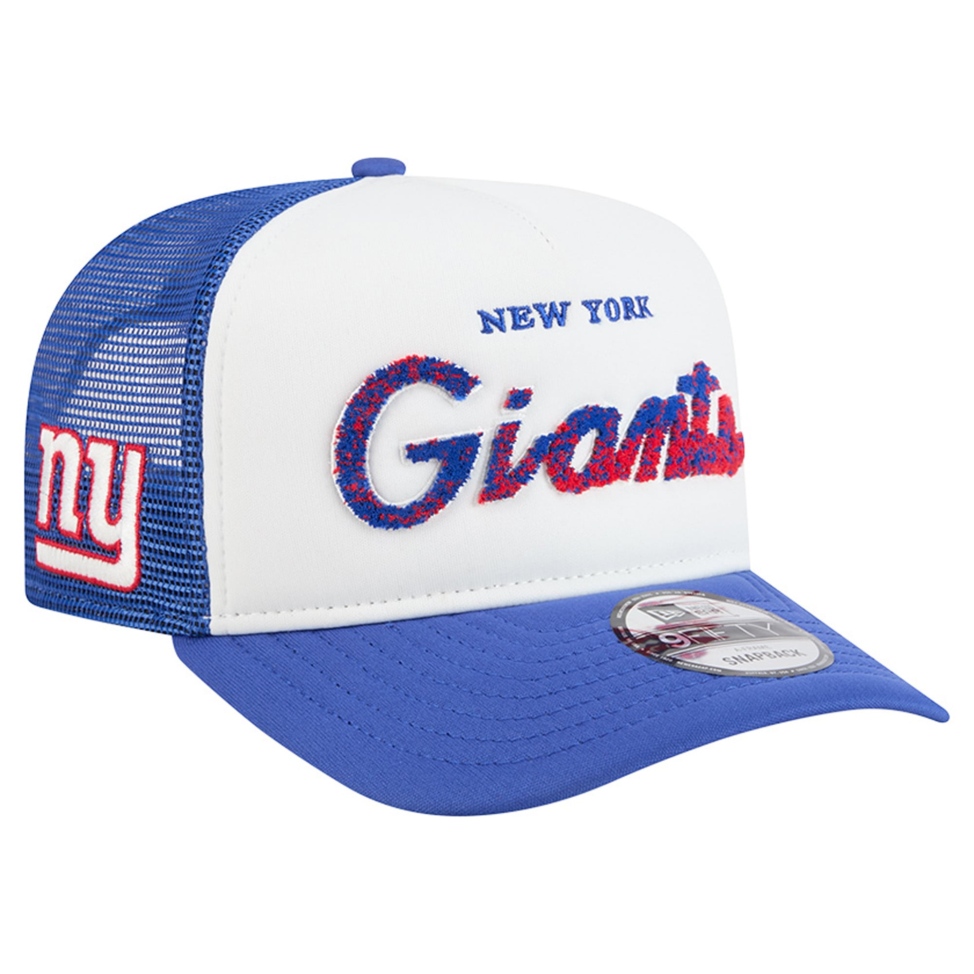 Men's New Era White/Royal New York Giants Foam A-Frame 9FIFTY Snapback Trucker Hat