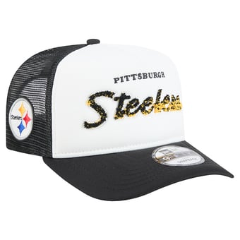 Men's New Era White/Black Pittsburgh Steelers Foam A-Frame 9FIFTY Snapback Trucker Hat