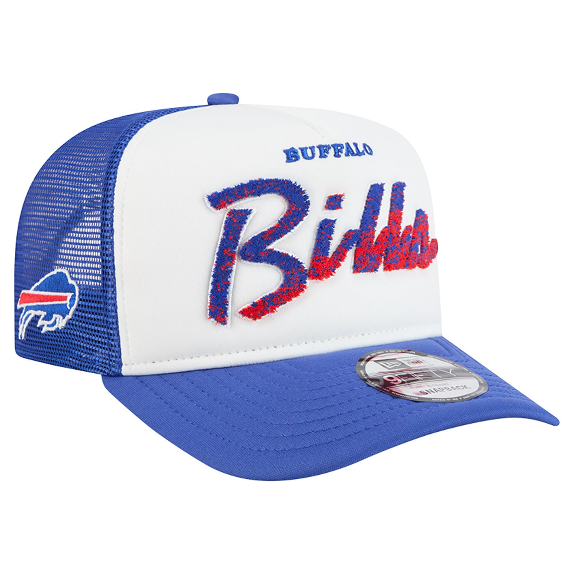 Men's New Era White/Royal Buffalo Bills Foam A-Frame 9FIFTY Snapback Trucker Hat