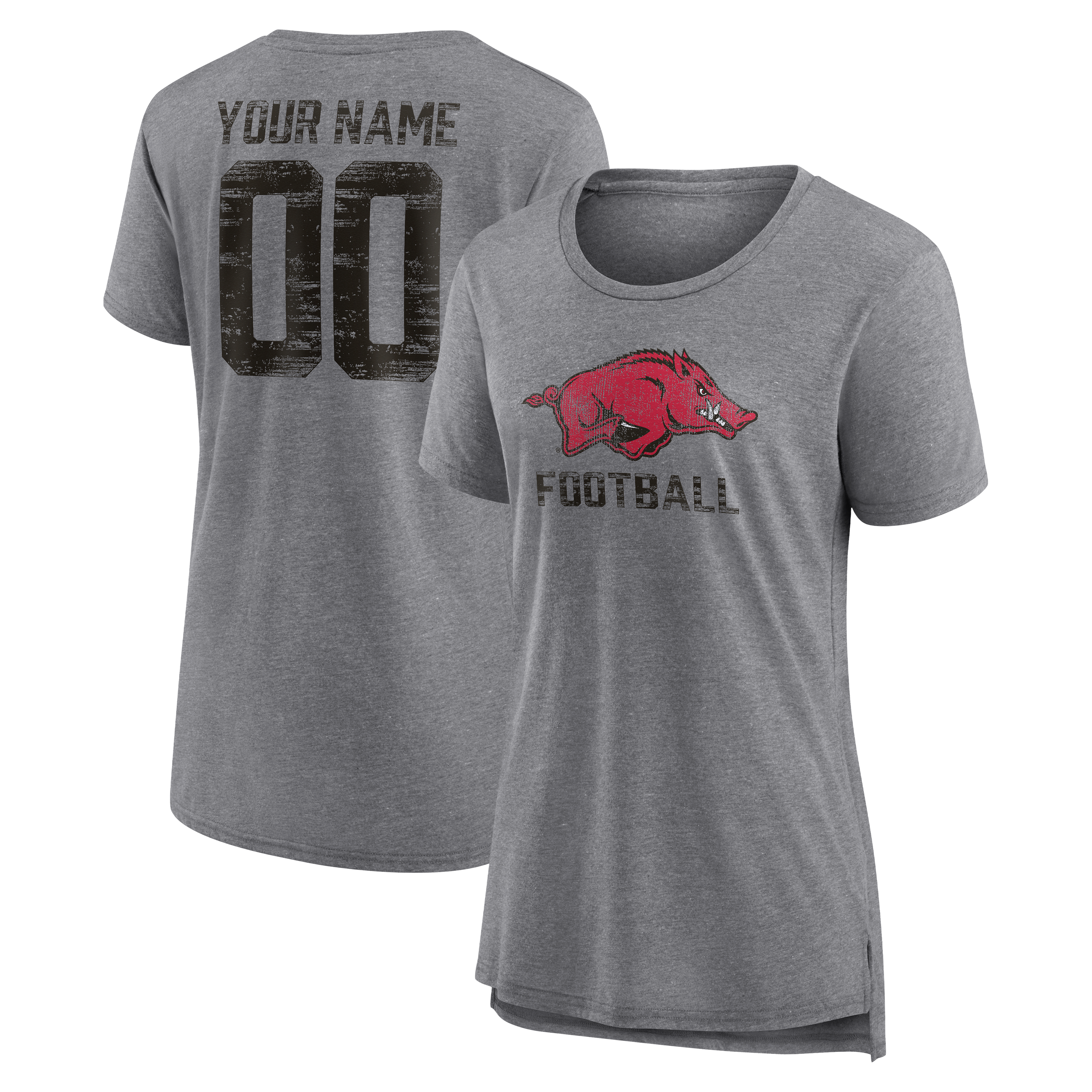 Women's Gray Arkansas Razorbacks Personalized Heritage Any Name & Number Tri-Blend T-Shirt