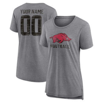 Women's Gray Arkansas Razorbacks Personalized Heritage Any Name & Number Tri-Blend T-Shirt
