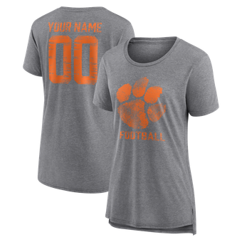 Women's Gray Clemson Tigers Personalized Heritage Any Name & Number Tri-Blend T-Shirt