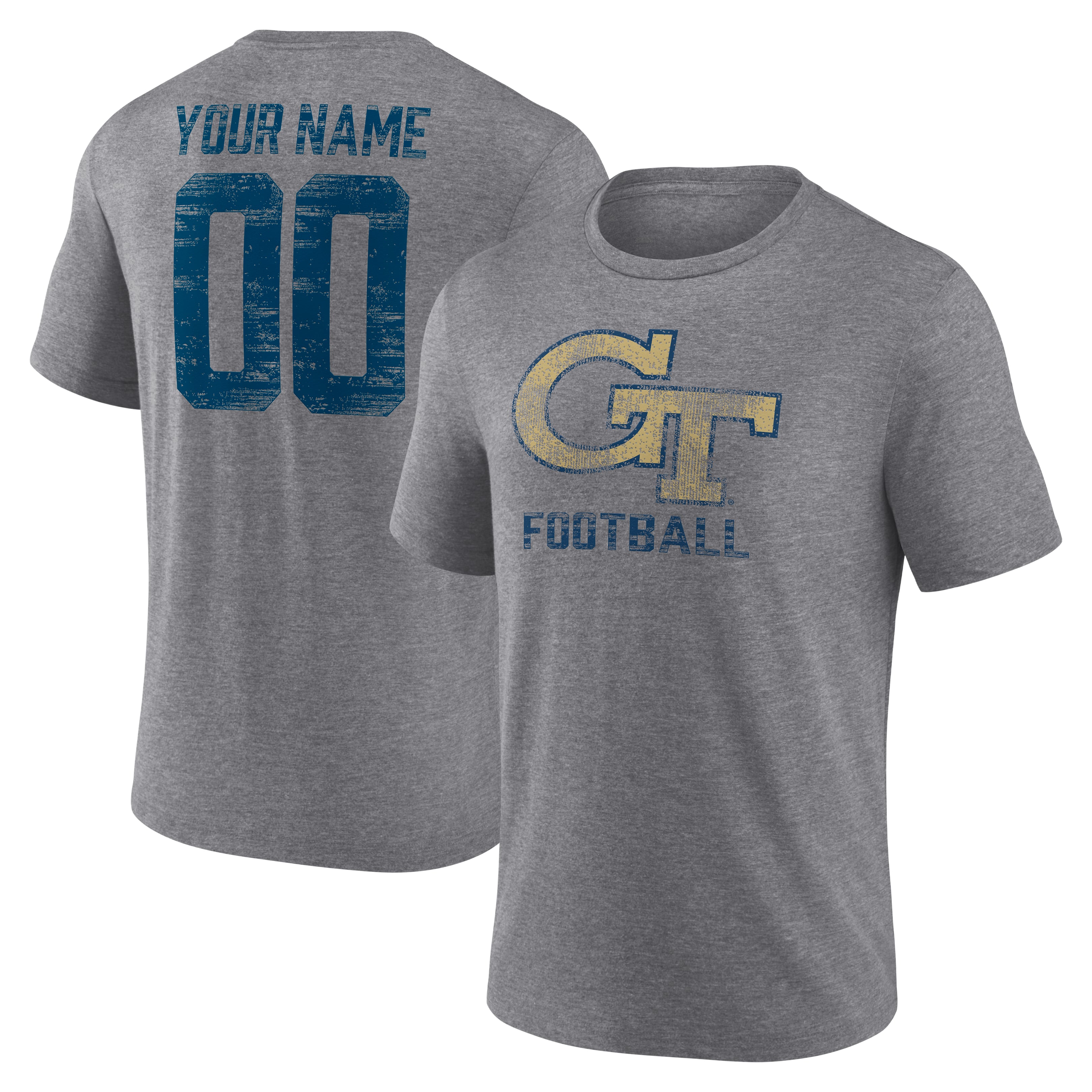 Men's Gray Georgia Tech Yellow Jackets Personalized Heritage Any Name & Number Tri-Blend T-Shirt