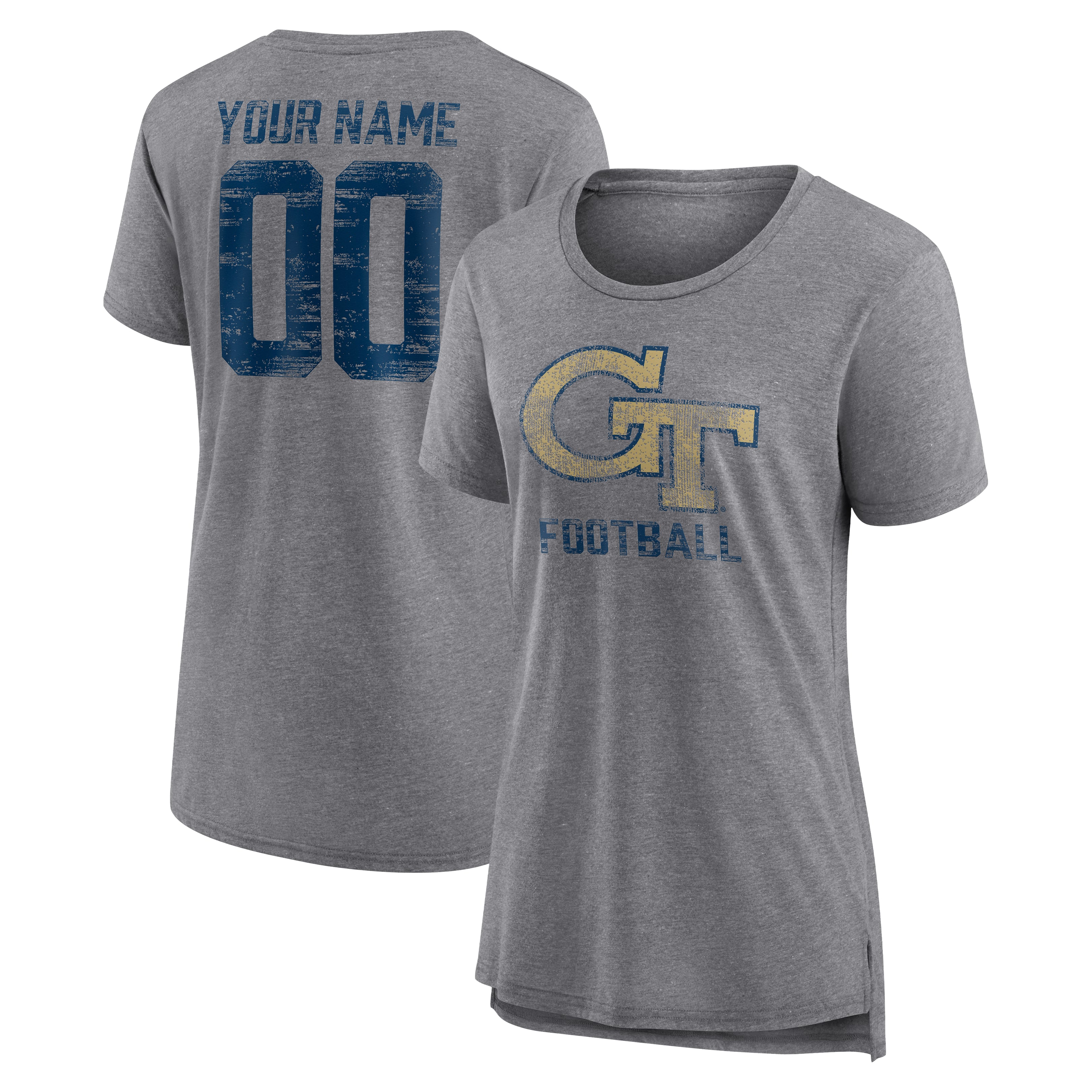 Women's Gray Georgia Tech Yellow Jackets Personalized Heritage Any Name & Number Tri-Blend T-Shirt