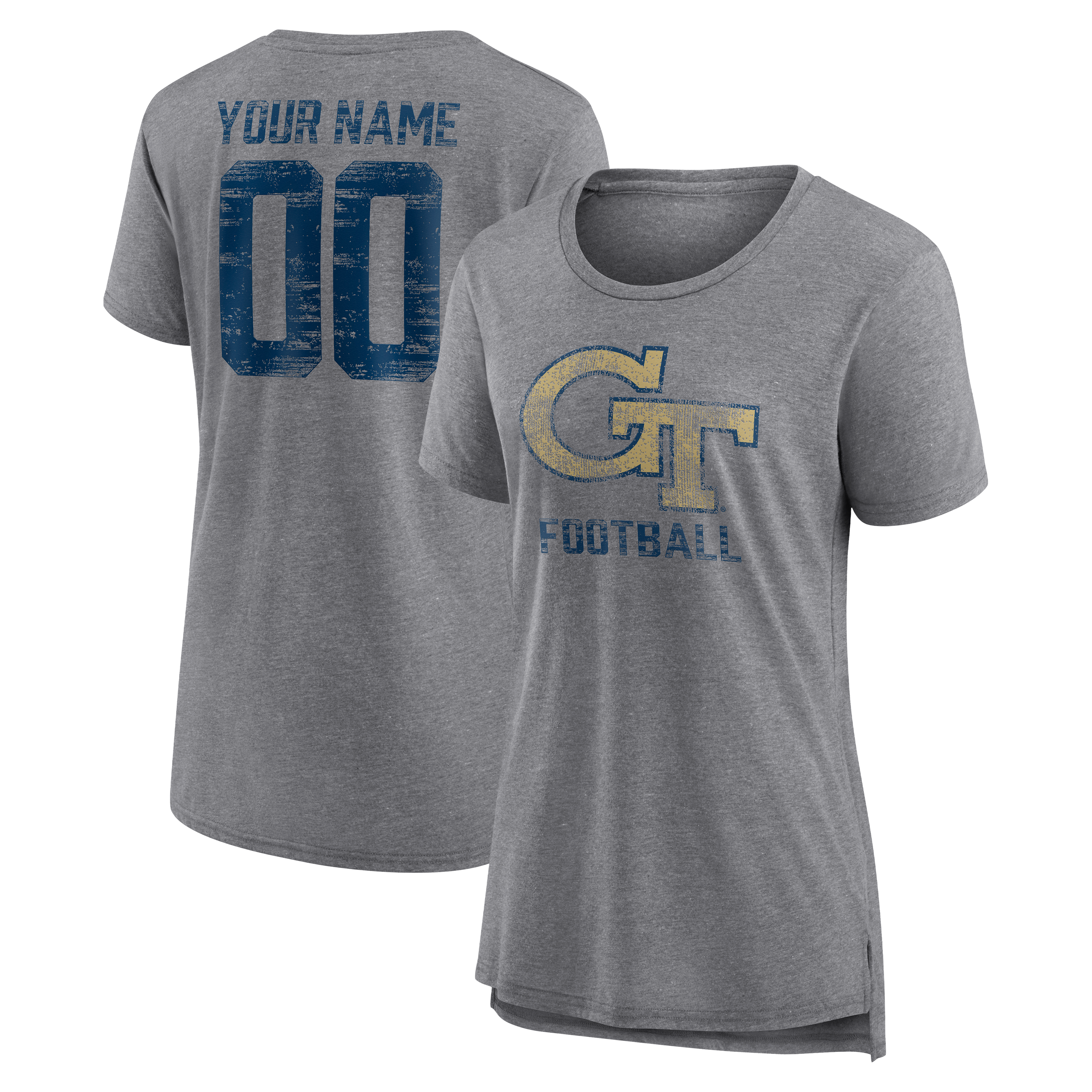 Women's Gray Georgia Tech Yellow Jackets Personalized Heritage Any Name & Number Tri-Blend T-Shirt
