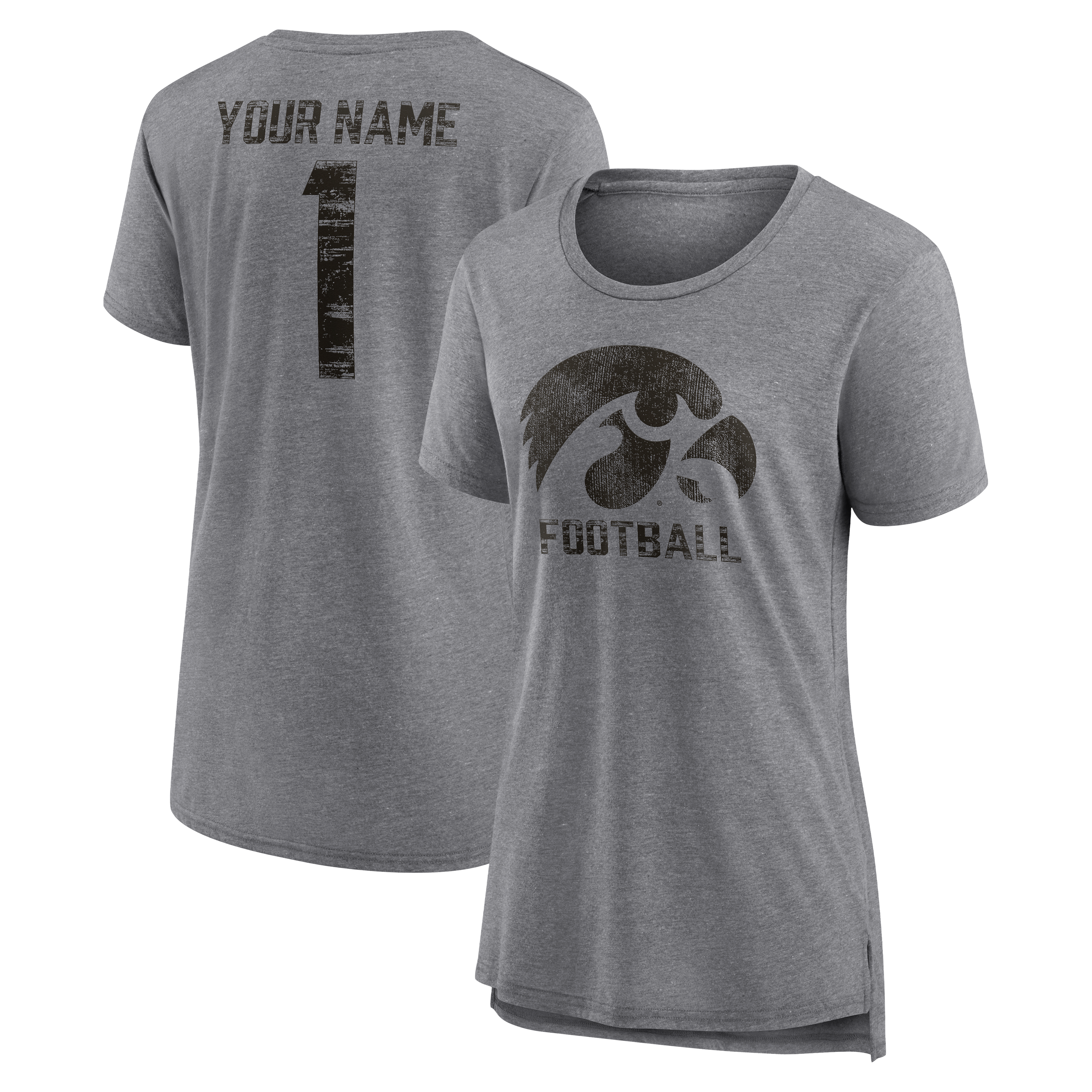 Women's Gray Iowa Hawkeyes Personalized Heritage Any Name Tri-Blend T-Shirt