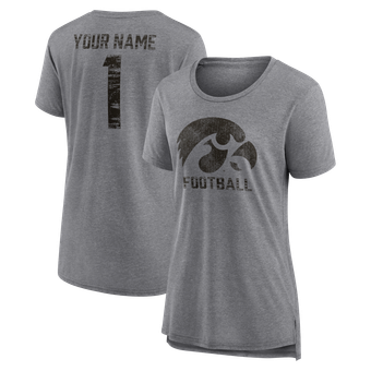 Women's Gray Iowa Hawkeyes Personalized Heritage Any Name Tri-Blend T-Shirt