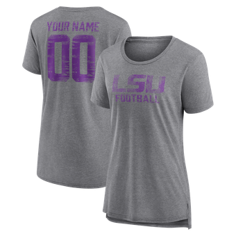 Women's Gray LSU Tigers Personalized Heritage Any Name & Number Tri-Blend T-Shirt