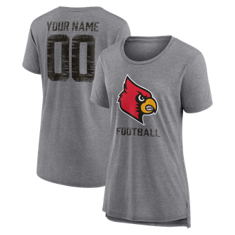 Women's Gray Louisville Cardinals Personalized Heritage Any Name & Number Tri-Blend T-Shirt