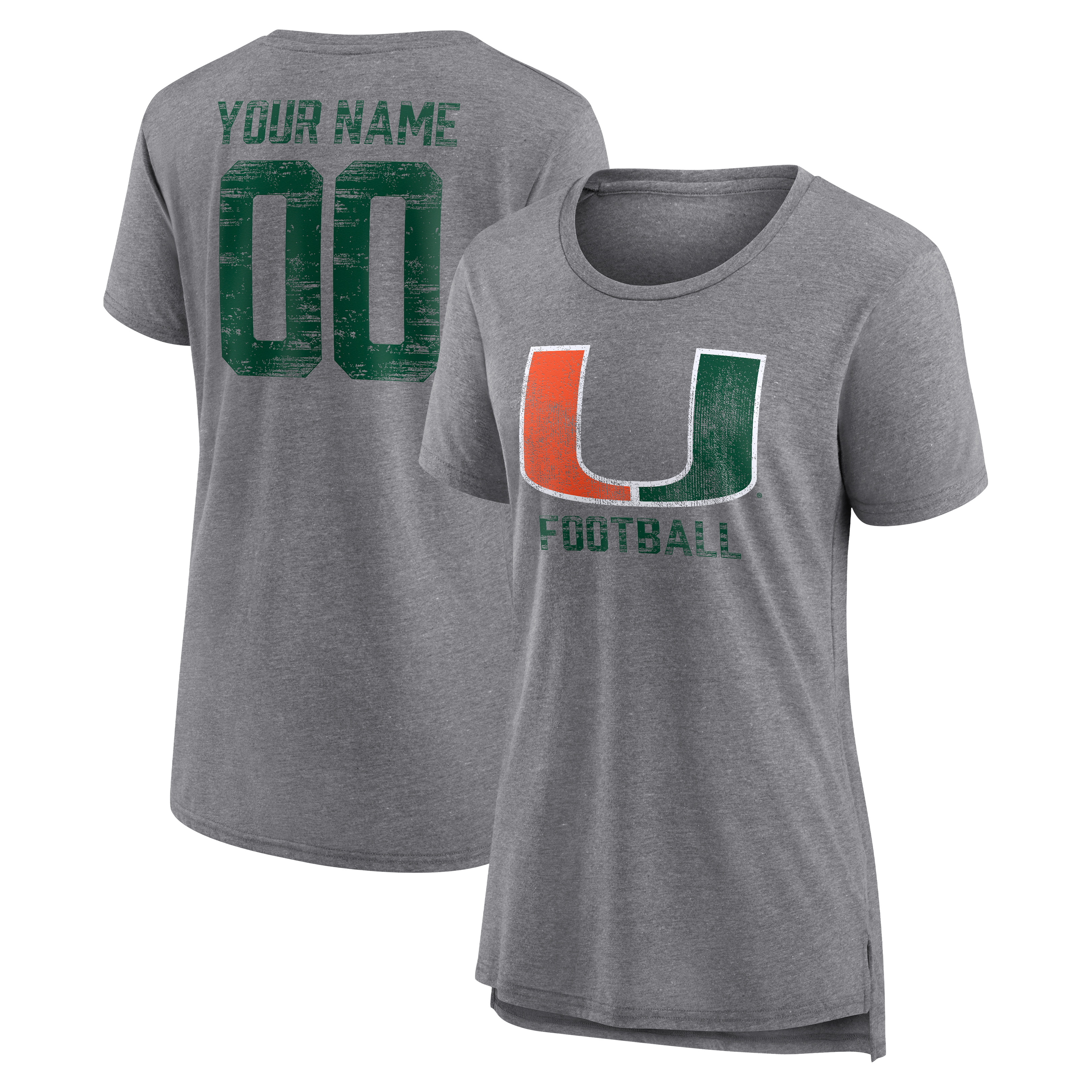 Women's Gray Miami Hurricanes Personalized Heritage Any Name & Number Tri-Blend T-Shirt