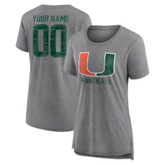 Women's Gray Miami Hurricanes Personalized Heritage Any Name & Number Tri-Blend T-Shirt