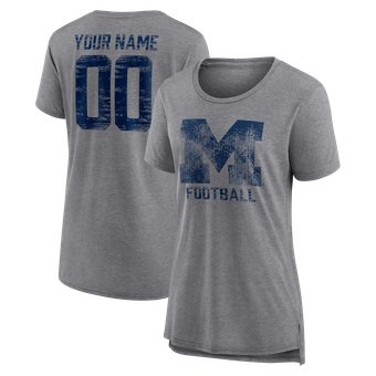 Women's Gray Michigan Wolverines Personalized Heritage Any Name & Number Tri-Blend T-Shirt
