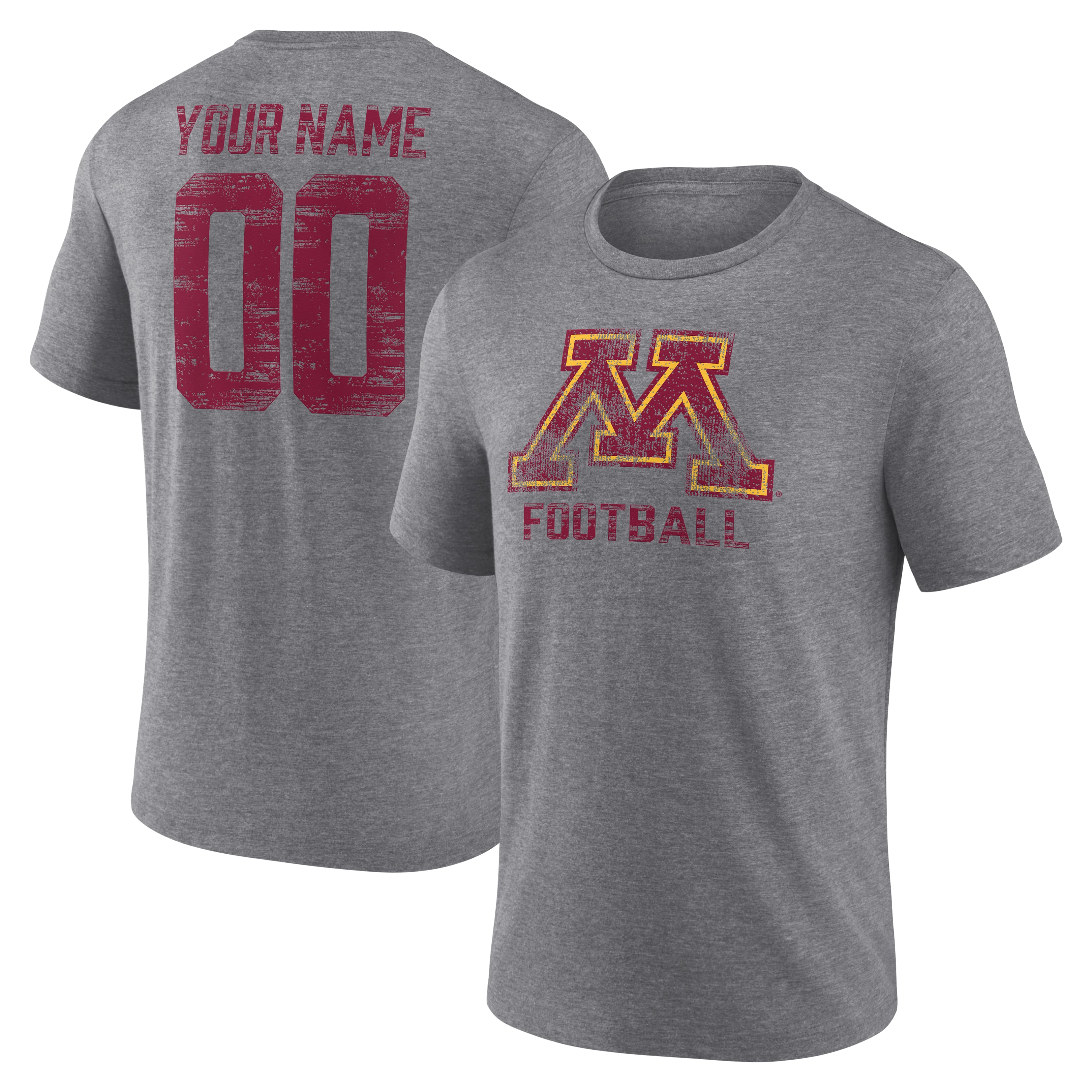 Men's Gray Minnesota Golden Gophers Personalized Heritage Any Name & Number Tri-Blend T-Shirt