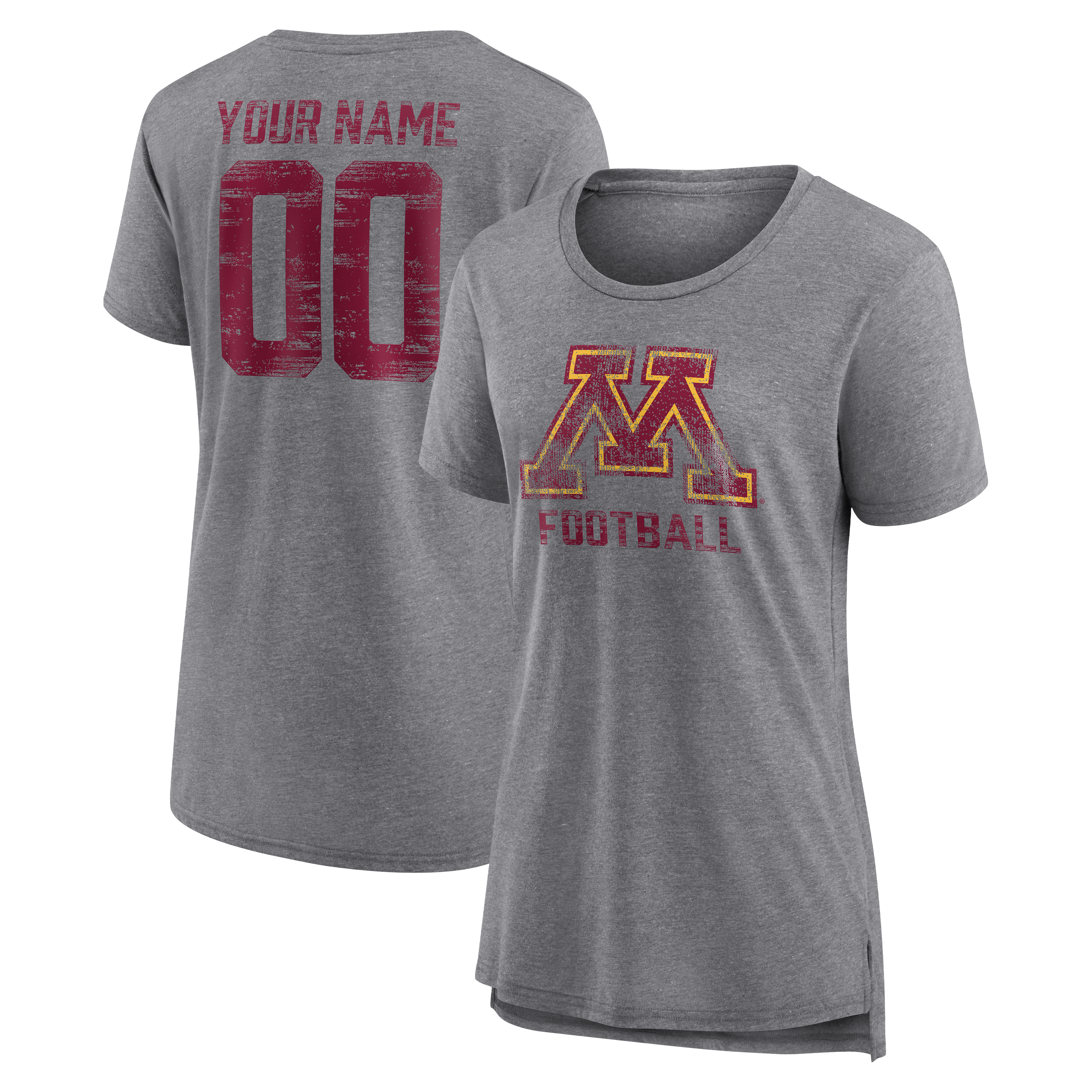 Women's Gray Minnesota Golden Gophers Personalized Heritage Any Name & Number Tri-Blend T-Shirt
