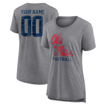 Women's Gray Ole Miss Rebels Personalized Heritage Any Name & Number Tri-Blend T-Shirt