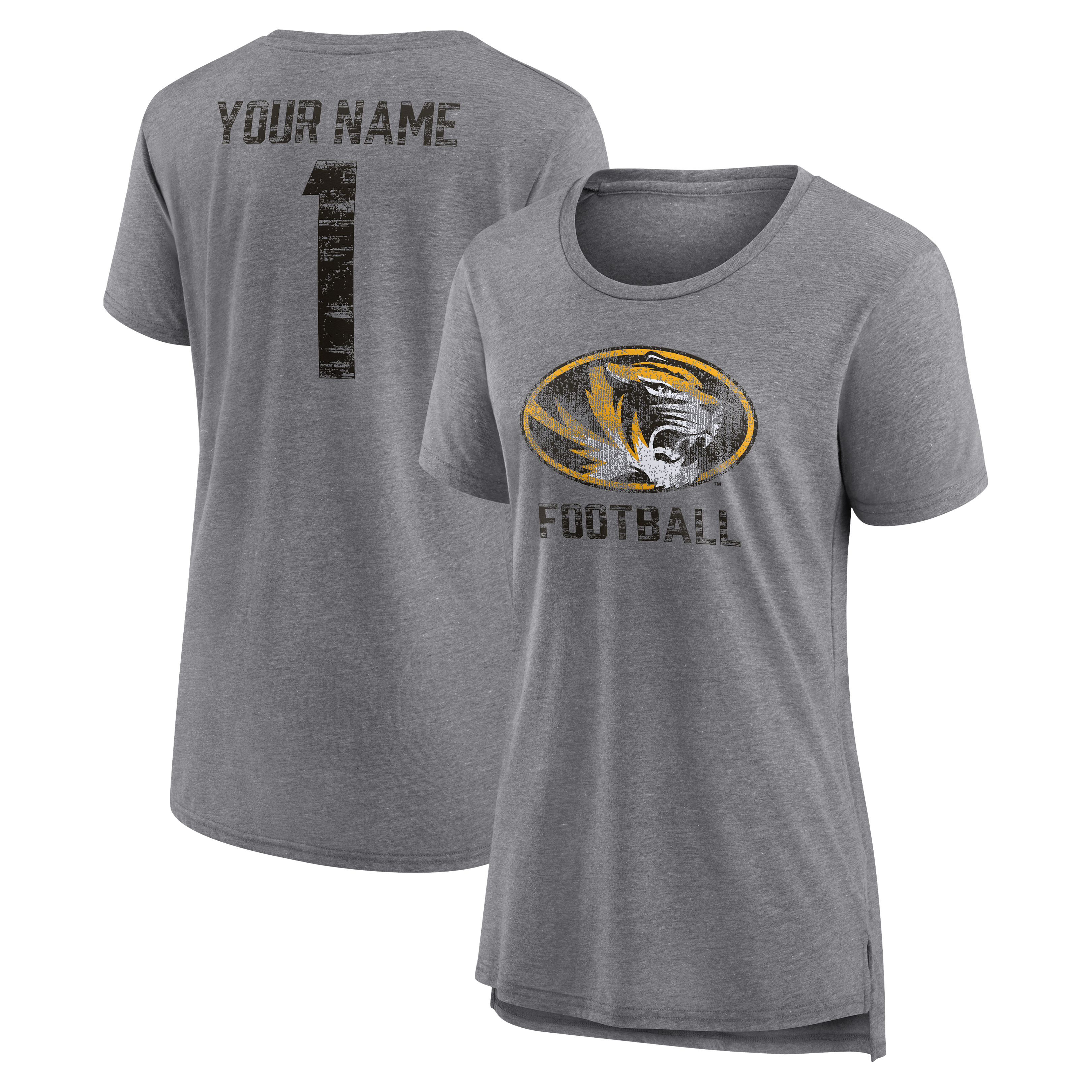 Women's Gray Missouri Tigers Personalized Heritage Any Name Tri-Blend T-Shirt