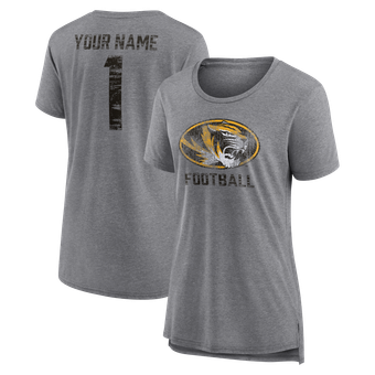 Women's Gray Missouri Tigers Personalized Heritage Any Name Tri-Blend T-Shirt