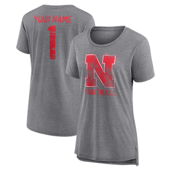 Women's Gray Nebraska Huskers Personalized Heritage Any Name Tri-Blend T-Shirt