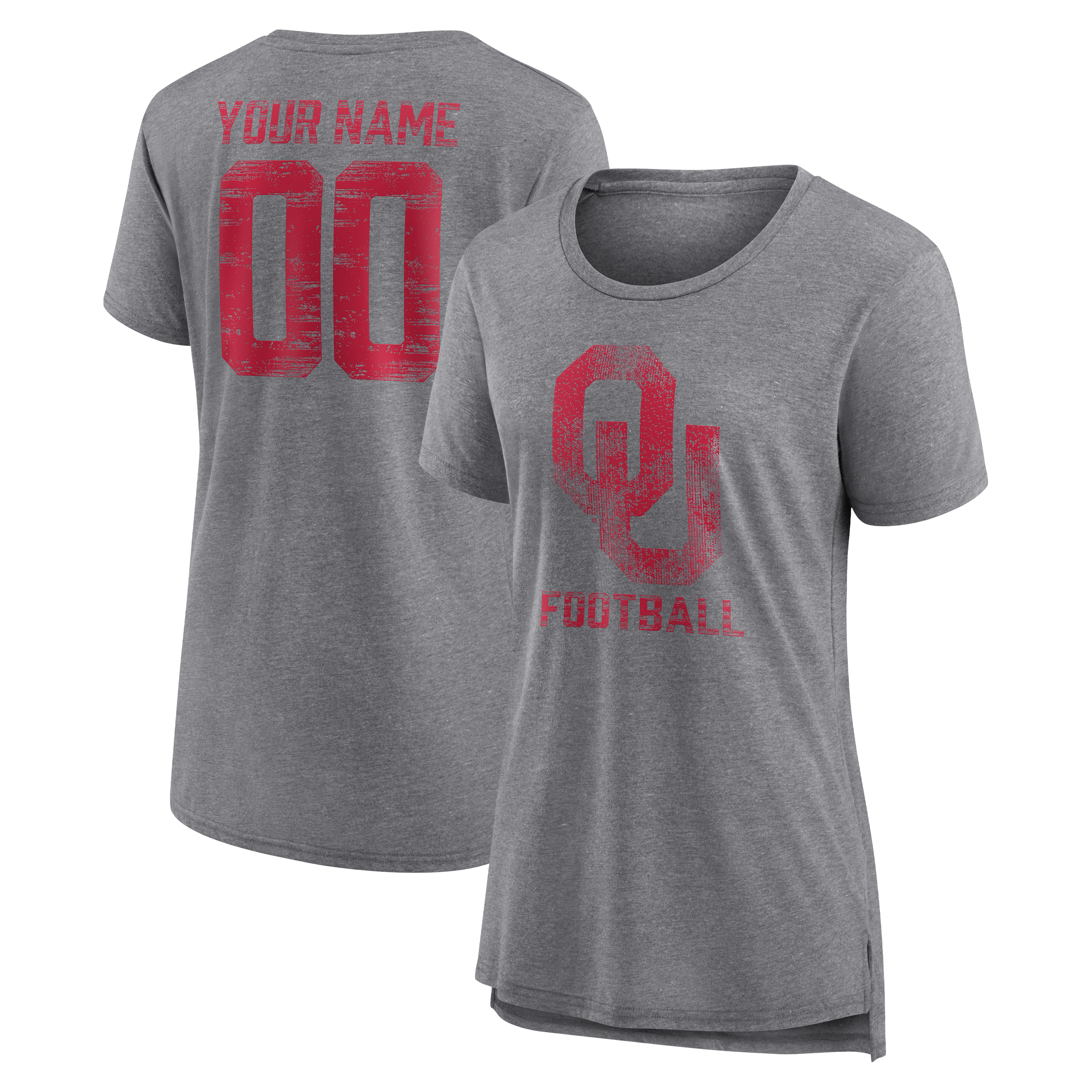 Women's Gray Oklahoma Sooners Personalized Heritage Any Name & Number Tri-Blend T-Shirt