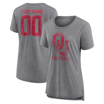 Women's Gray Oklahoma Sooners Personalized Heritage Any Name & Number Tri-Blend T-Shirt