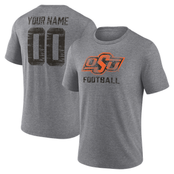 Men's Gray Oklahoma State Cowboys Personalized Heritage Any Name & Number Tri-Blend T-Shirt