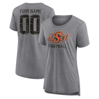 Women's Gray Oklahoma State Cowboys Personalized Heritage Any Name & Number Tri-Blend T-Shirt