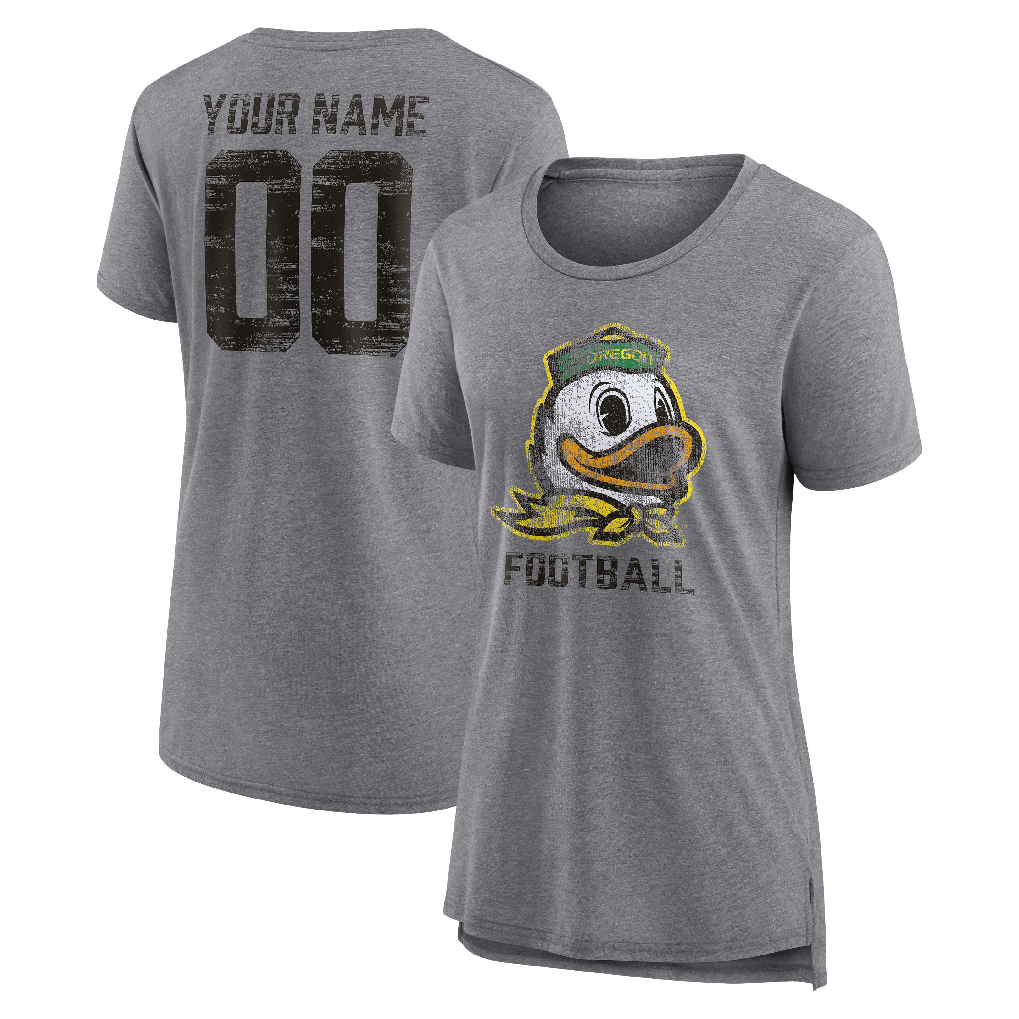 Women's Gray Oregon Ducks Personalized Heritage Any Name & Number Tri-Blend T-Shirt