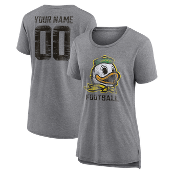 Women's Gray Oregon Ducks Personalized Heritage Any Name & Number Tri-Blend T-Shirt