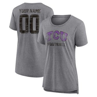 Women's Gray TCU Horned Frogs Personalized Heritage Any Name & Number Tri-Blend T-Shirt