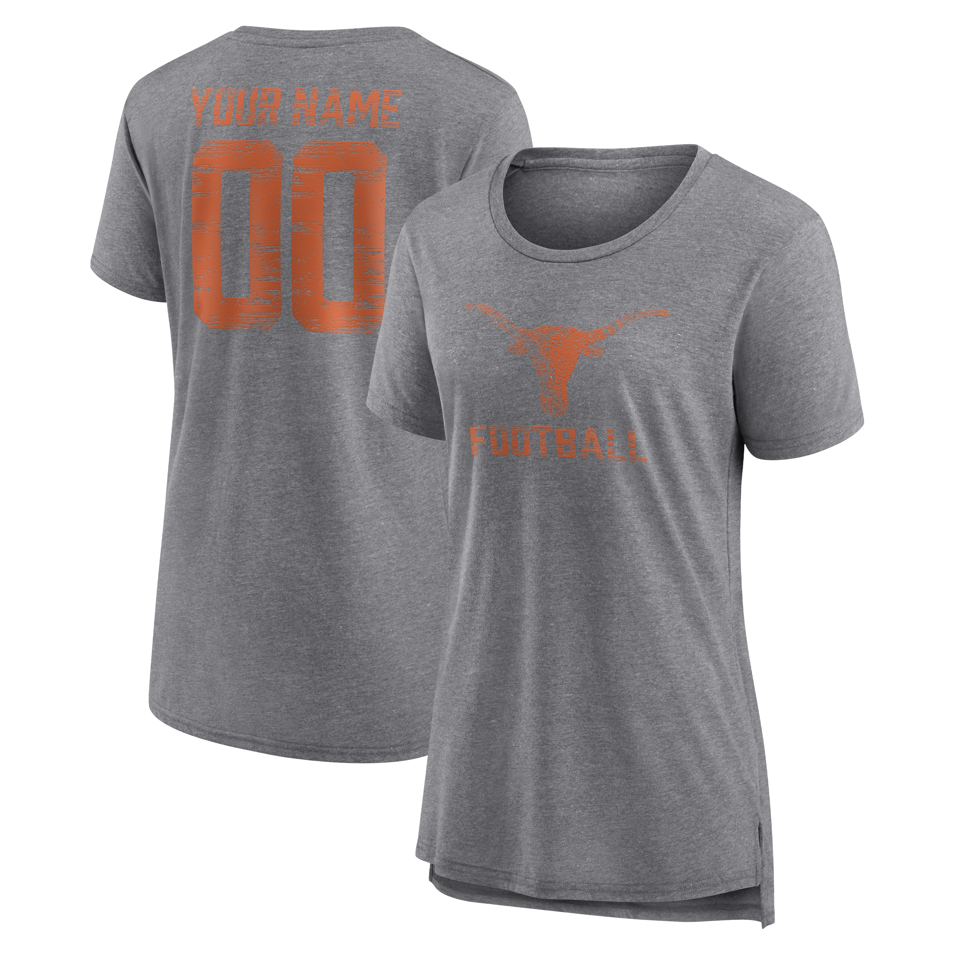 Women's Gray Texas Longhorns Personalized Heritage Any Name & Number Tri-Blend T-Shirt