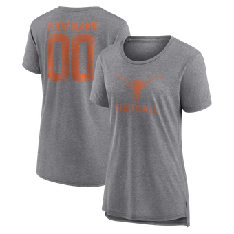 Women's Gray Texas Longhorns Personalized Heritage Any Name & Number Tri-Blend T-Shirt
