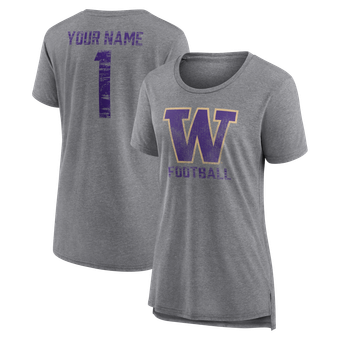 Women's Gray Washington Huskies Personalized Heritage Any Name Tri-Blend T-Shirt