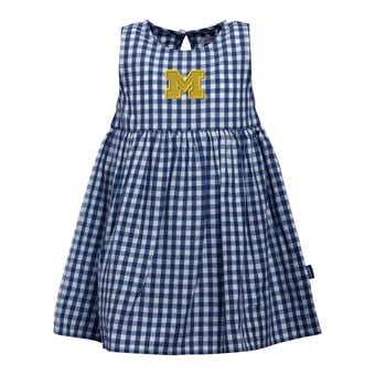 Girls Infant Garb  Navy Michigan Wolverines Loren Gingham Dress
