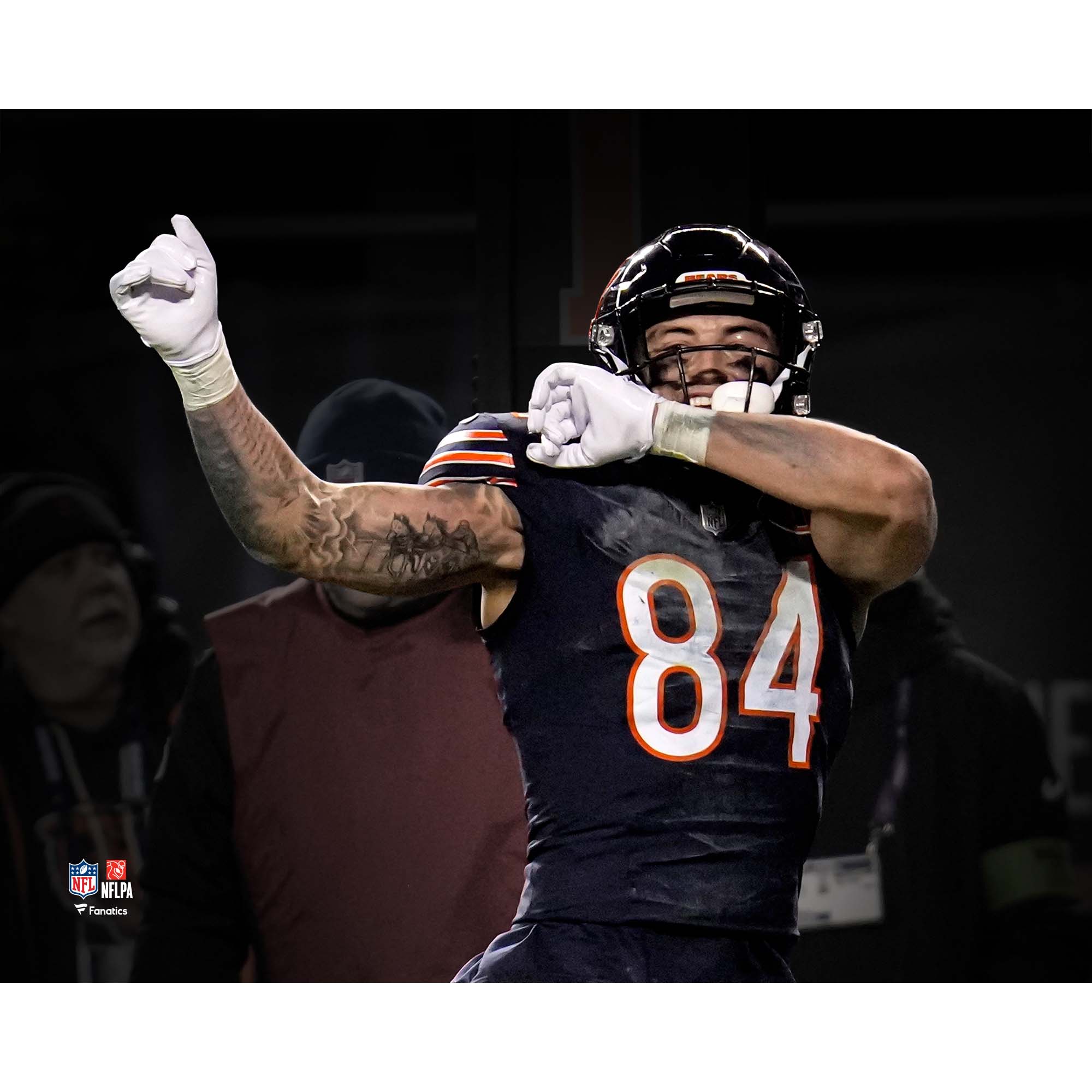 Colston Loveland Chicago Bears Unsigned 2025 NFC Wild Card Round 2-Point Conversion Celebration Dance Spotlight Photograph