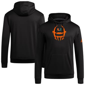 Men's adidas  Black Miami Hurricanes Football Helmet AEROREADY Long Sleeve Hooded T-Shirt