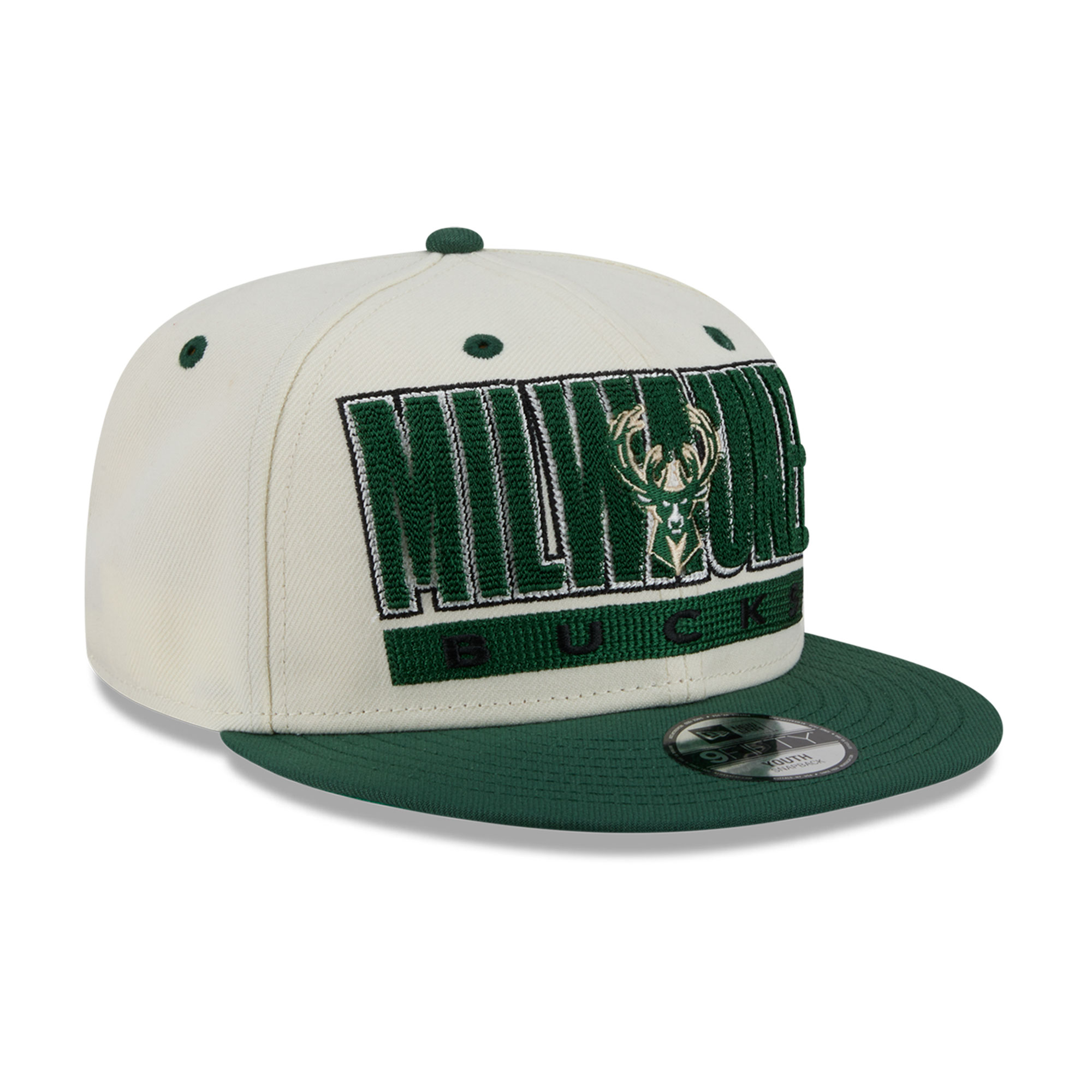 Youth New Era Cream/Hunter Green Milwaukee Bucks Classic 9FIFTY Snapback Hat