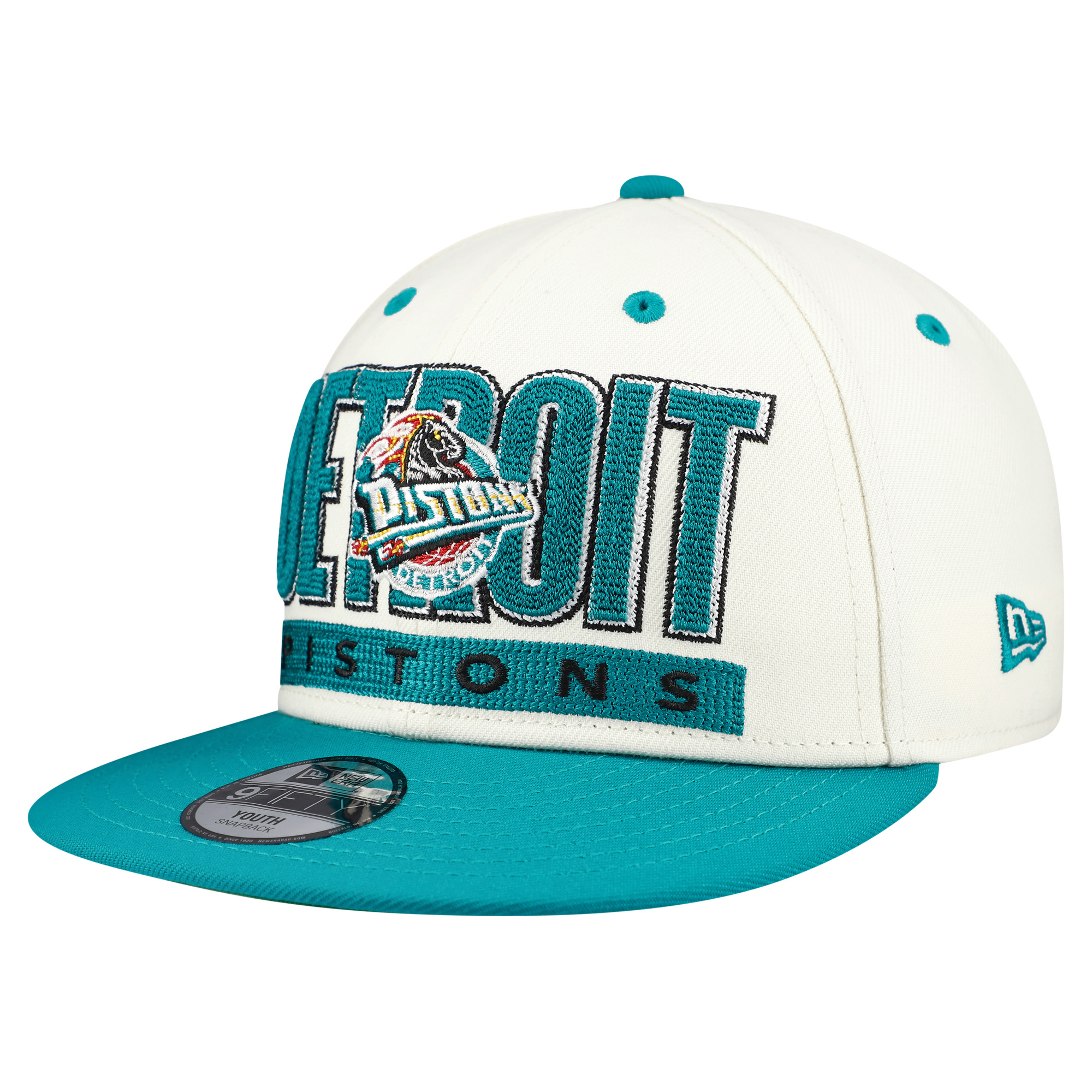 Youth New Era Cream/Teal Detroit Pistons Classic Alternate 9FIFTY Snapback Hat
