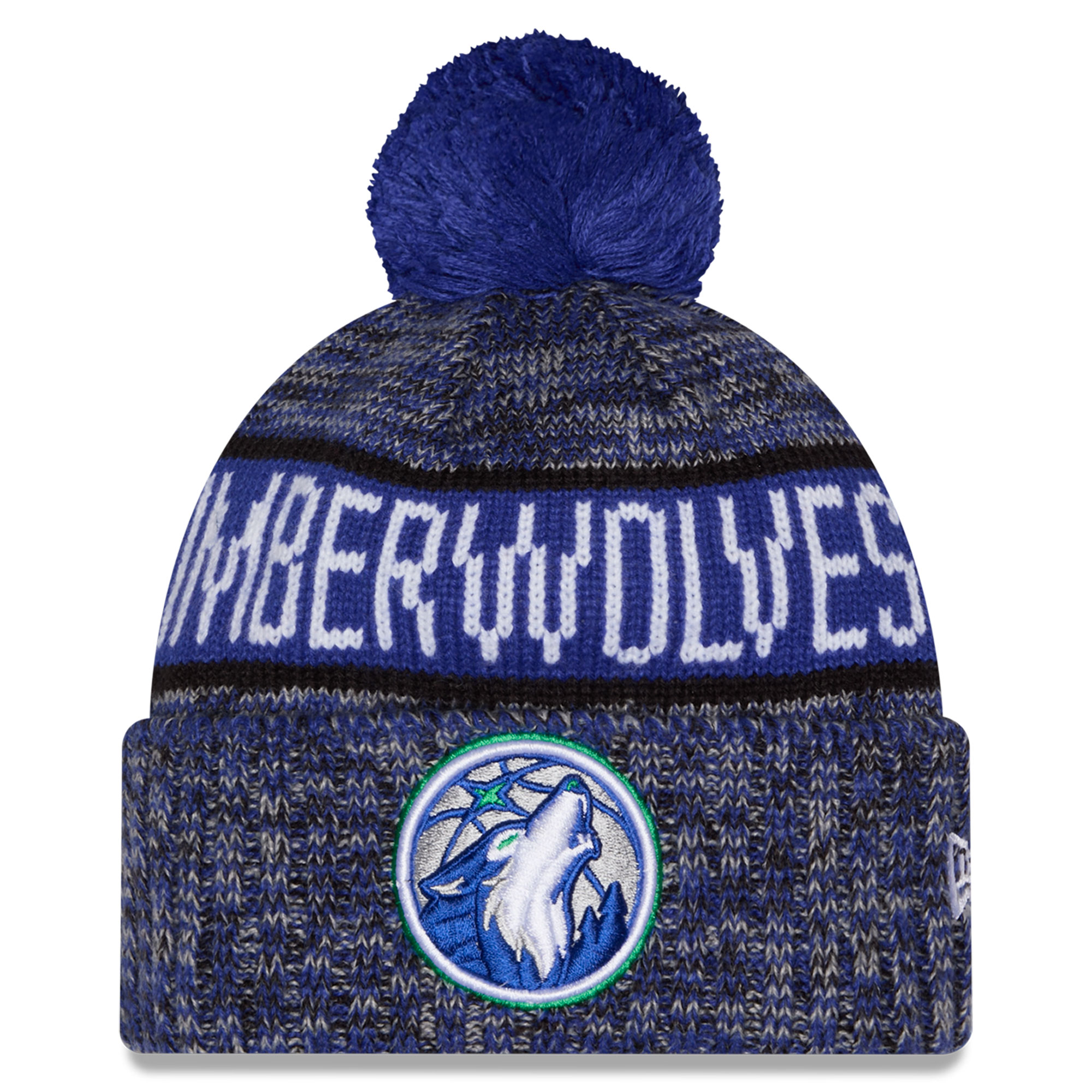 Youth New Era Blue Minnesota Timberwolves Tri-Color Cuffed Knit Hat with Pom