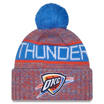 Youth New Era Blue Oklahoma City Thunder Tri-Color Cuffed Knit Hat with Pom