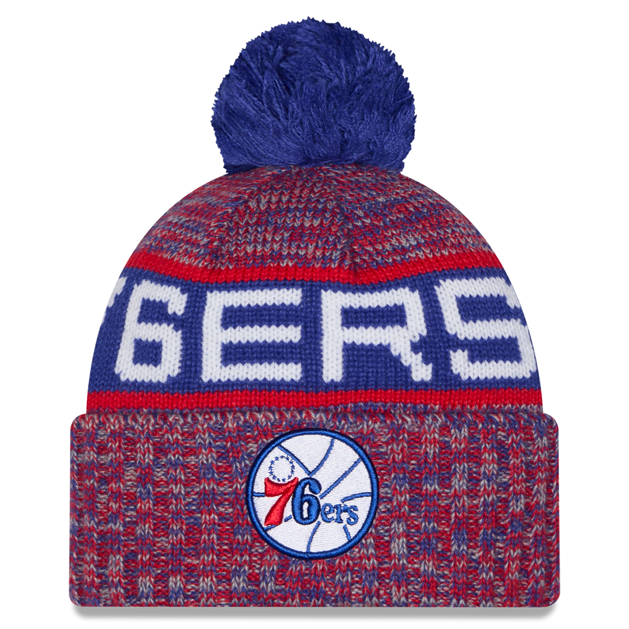 Youth New Era Red Philadelphia 76ers Alternate Tri-Color Cuffed Knit Hat with Pom