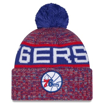 Youth New Era Red Philadelphia 76ers Alternate Tri-Color Cuffed Knit Hat with Pom
