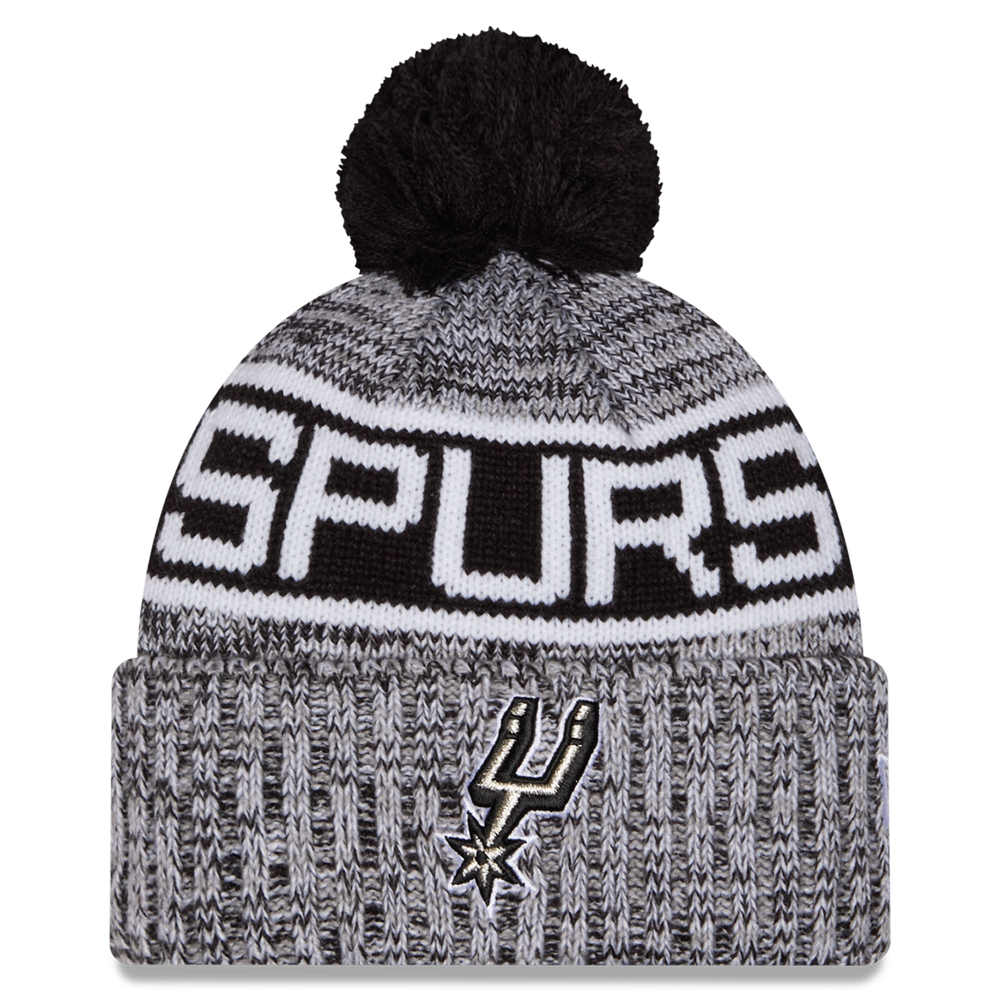 Youth New Era Black San Antonio Spurs Tri-Color Cuffed Knit Hat with Pom